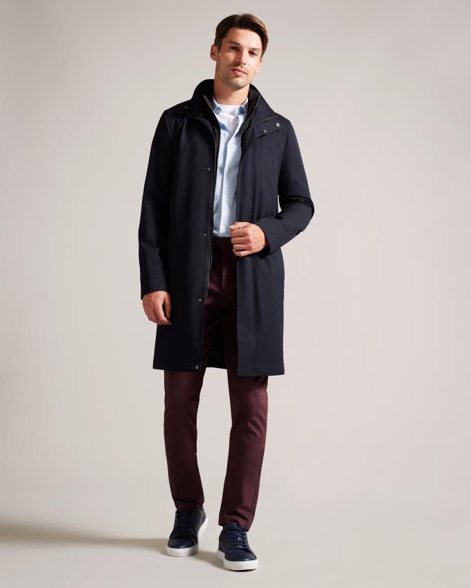 Manteau Ted Baker Funnel Neck With Removable Lining Bleu Marine Homme | IWD-27544276